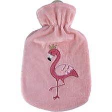 Wärmflasche aus Naturkautschuk mit Velourbezug 0.8l Flamingo